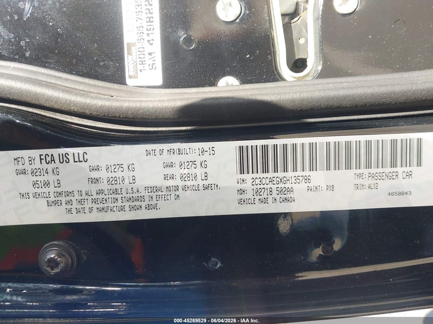 2016 Chrysler 300c VIN 2C3CCAEGXGH135786 IAAI salvage auction — FRONT END, Salvage Title, sold $1,850 on 2026-07-16 (photo 9)