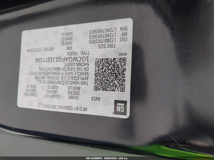 2018 Chevrolet Express 2500 VIN 1GCWGAFG1J1277168 IAAI salvage auction — NORMAL WEAR, Sf97 (Maryland), sold $7,000 on 2026-07-21 (photo 9)