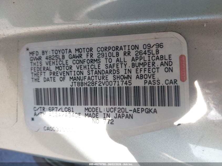 1997 Lexus Ls 400 VIN JT8BH28F2V0071745 IAAI salvage auction — BIO HAZARD, Salvage (Illinois), sold $375 on 2026-07-14 (photo 9)