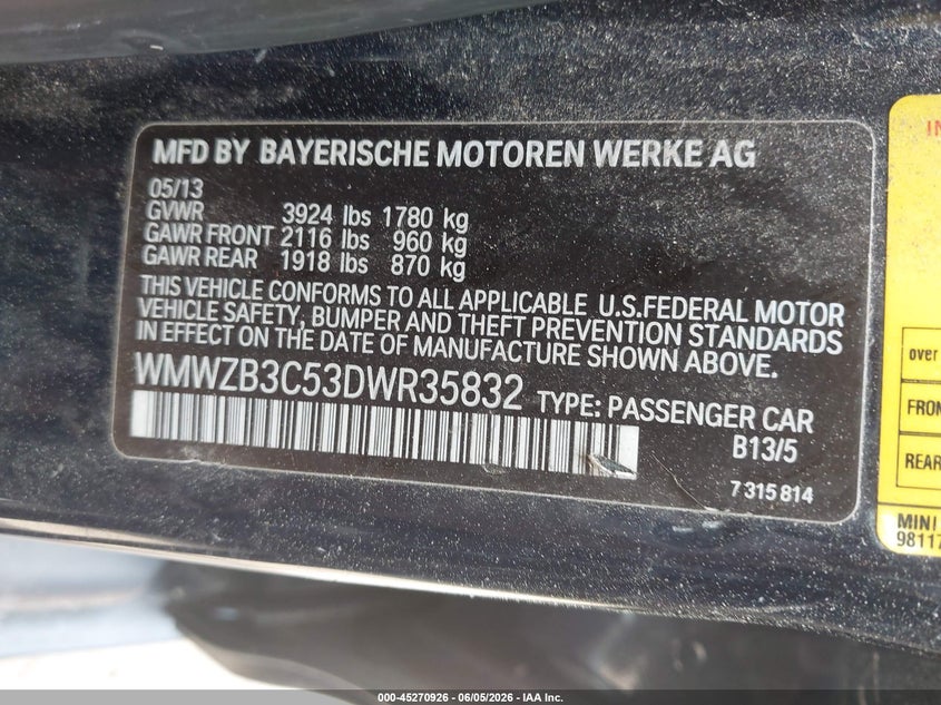 2013 Mini Countryman VIN WMWZB3C53DWR35832 IAAI salvage auction — SUSPENSION, Salvage (Rhode Island), sold $450 on 2026-07-07 (photo 9)