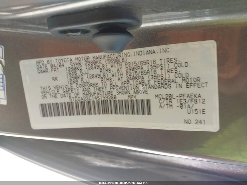 2004 Toyota Sienna VIN 5TDZA23C14S159280 IAAI salvage auction — NORMAL WEAR, Clear (Kansas), sold $675 on 2026-07-15 (photo 9)