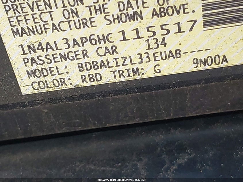 2017 Nissan Altima VIN 1N4AL3AP6HC115517 IAAI salvage auction — NORMAL WEAR, Clear (Louisiana), sold $875 on 2026-07-24 (photo 9)