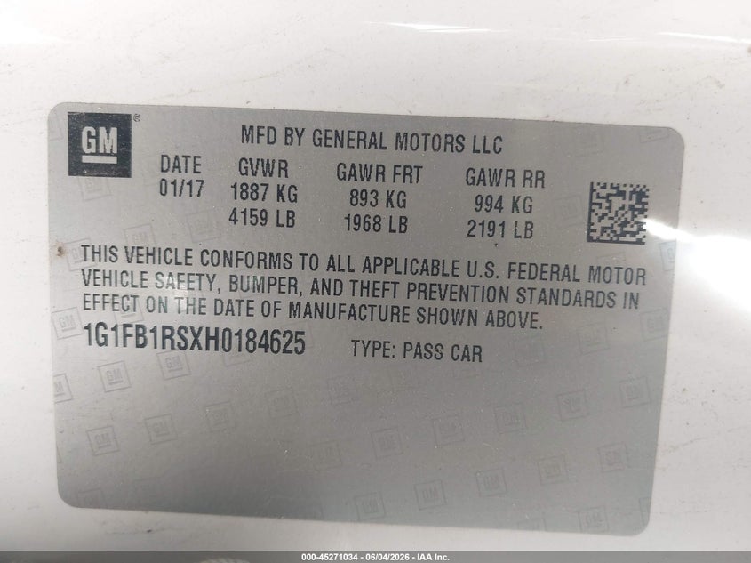 2017 Chevrolet Camaro VIN 1G1FB1RSXH0184625 IAAI salvage auction — RIGHT FRONT, Original (Texas), sold $4,100 on 2026-07-12 (photo 9)