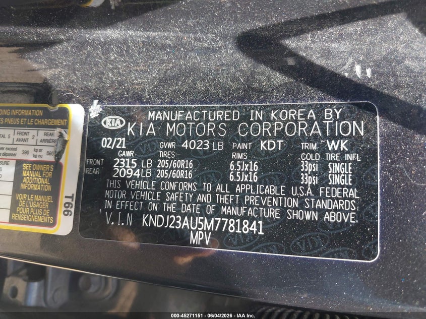 2021 Kia Soul VIN KNDJ23AU5M7781841 IAAI salvage auction — FRONT END, Salvage Title, sold $1,900 on 2026-07-28 (photo 9)