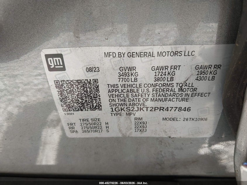2023 Gmc Yukon VIN 1GKS2JKT2PR477846 IAAI salvage auction — LEFT SIDE, Salvage Title, sold $25,550 on 2026-08-17 (photo 9)