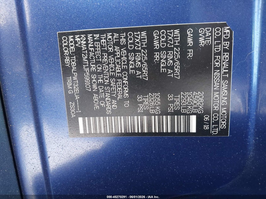 2018 Nissan Rogue VIN KNMAT2MT1JP599107 IAAI salvage auction — REAR END, Salvage Title, sold $2,050 on 2026-07-17 (photo 9)
