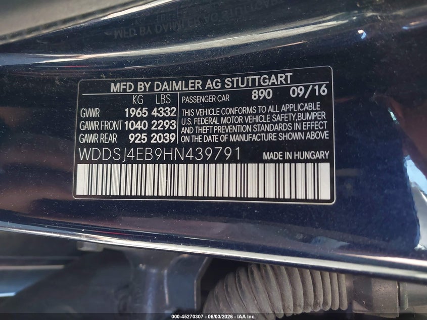 2017 Mercedes-benz Cla-klasse VIN WDDSJ4EB9HN439791 IAAI salvage auction — FRONT END, Salvage Title, sold $1,025 on 2026-08-04 (photo 9)