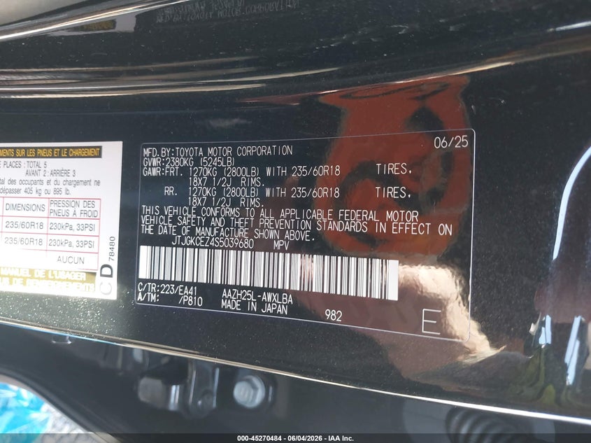 2025 Lexus Nx VIN JTJGKCEZ4S5039680 IAAI salvage auction — FRONT END, Salvage Title, sold $13,000 on 2026-07-18 (photo 9)