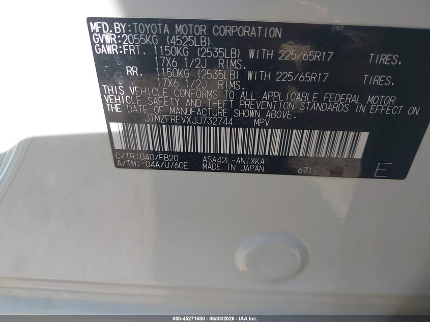 2018 Toyota Rav 4 VIN JTMZFREVXJJ732744 IAAI salvage auction — REAR END, Salvage Title, sold $10,700 on 2026-07-08 (photo 9)