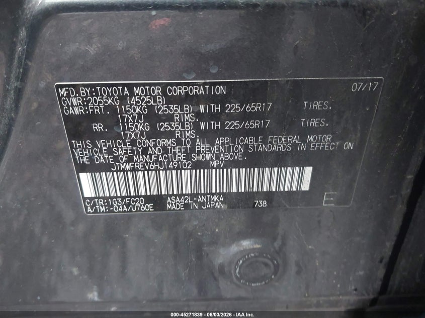 2017 Toyota Rav 4 VIN JTMWFREV6HJ149102 IAAI salvage auction — FRONT END, Salvage (Texas), sold $3,300 on 2026-08-02 (photo 9)