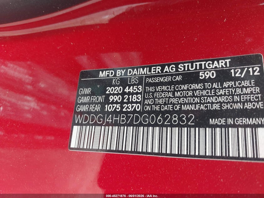 2013 Mercedes-benz C class VIN WDDGJ4HB7DG062832 IAAI salvage auction — FRONT END, Clear (Alabama), sold $25 on 2026-08-05 (photo 9)