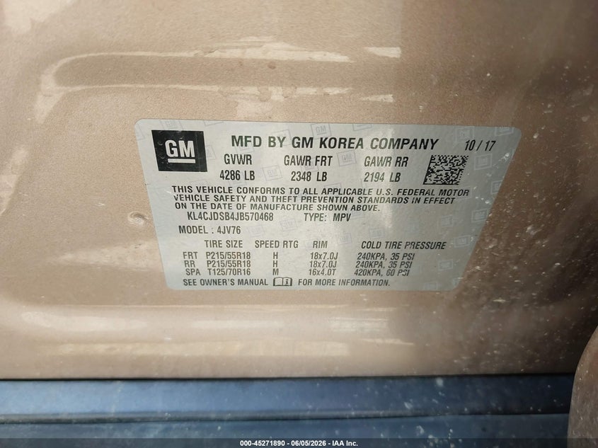 2018 Buick Encore VIN KL4CJDSB4JB570468 IAAI salvage auction — FRONT END, Clear (Michigan), sold $475 on 2026-07-16 (photo 9)