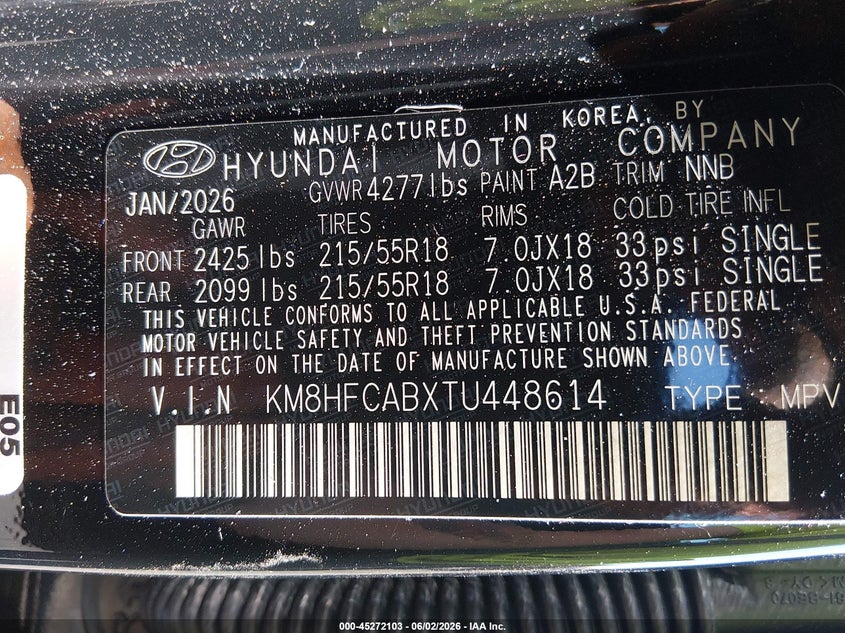 2026 Hyundai Kona VIN KM8HFCABXTU448614 IAAI salvage auction — FRONT END, Salvage (Pennsylvania), sold $3,000 on 2026-07-28 (photo 9)