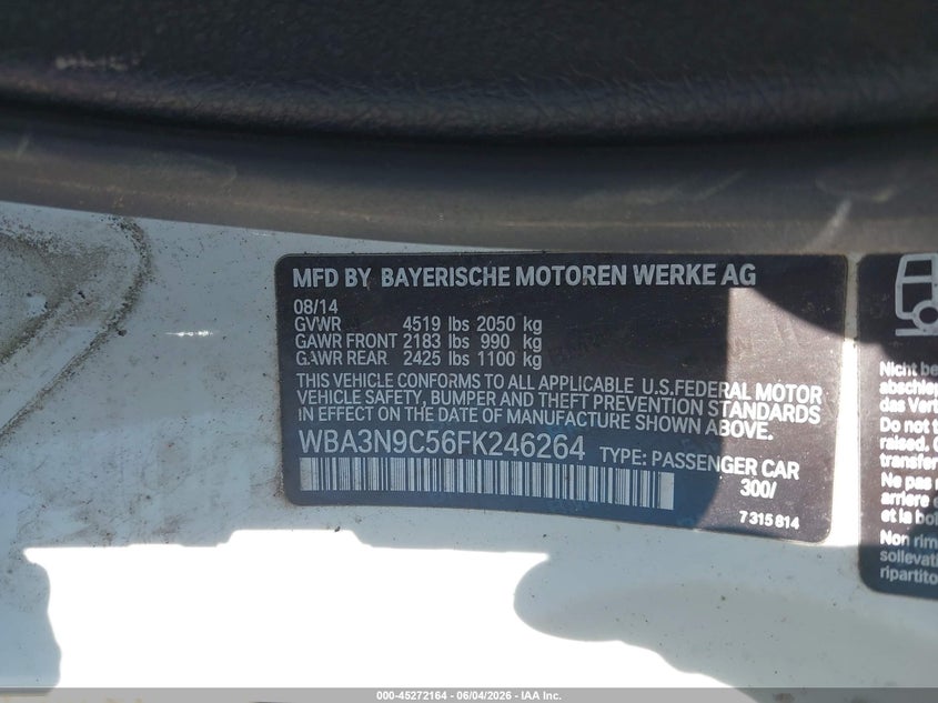 2015 BMW 4er VIN WBA3N9C56FK246264 IAAI salvage auction — FRONT END, Salvage (Pennsylvania), sold $2,850 on 2026-08-04 (photo 9)
