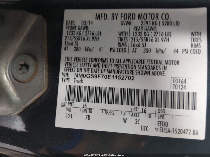 2014 Ford Transit VIN NM0GS9F70E1152702 IAAI salvage auction — FRONT END, Salvage Title, sold $1,200 on 2026-07-13 (photo 8)