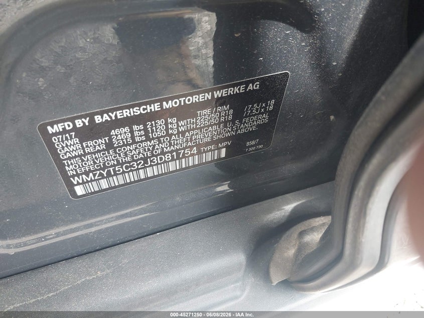 2018 Mini Countryman VIN WMZYT5C32J3D81754 IAAI salvage auction — UNKNOWN, Salvage Title, sold $3,050 on 2026-07-07 (photo 9)