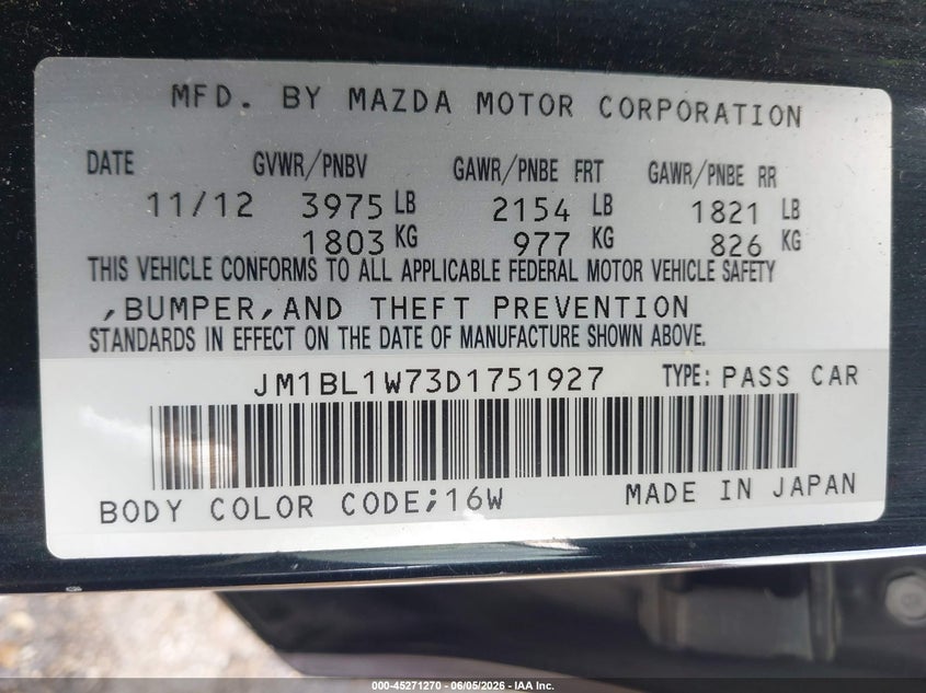 2013 Mazda 3 VIN JM1BL1W73D1751927 IAAI salvage auction — FRONT END, Salvage (Texas), sold $125 on 2026-07-22 (photo 9)
