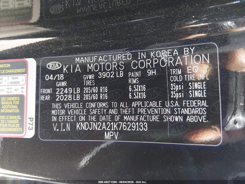 2019 Kia Soul VIN KNDJN2A21K7629133 IAAI salvage auction — FRONT END, Salvage (South Carolina), sold $1,575 on 2026-07-06 (photo 9)