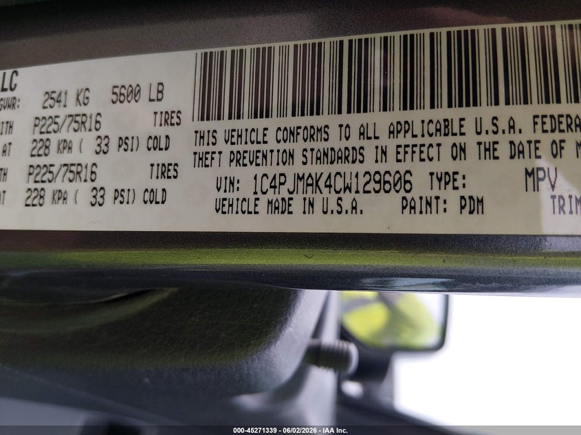 2012 Jeep Liberty (north america) VIN 1C4PJMAK4CW129606 IAAI salvage auction — NORMAL WEAR, Certificate Of Title (Nebraska), sold $500 on 2026-07-09 (photo 9)