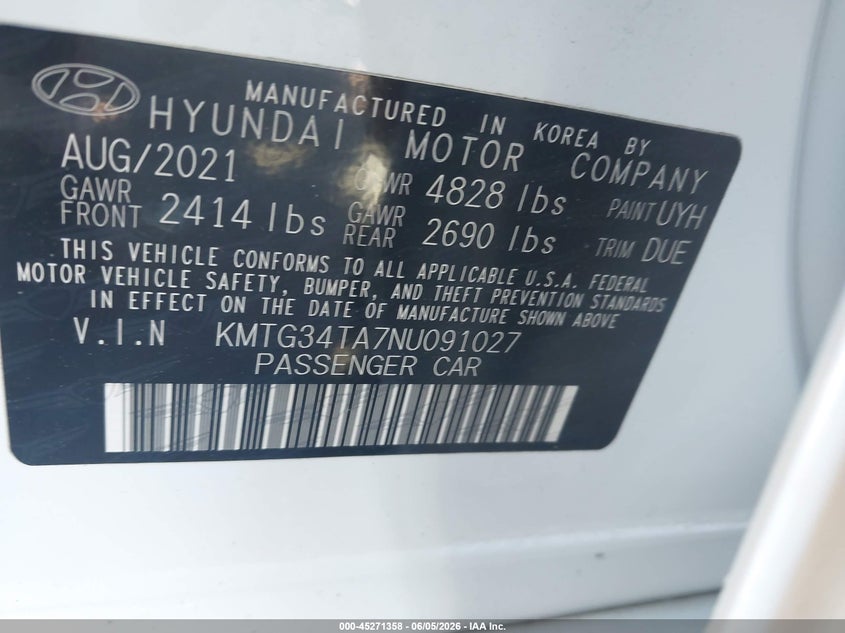 2022 Genesis G70 VIN KMTG34TA7NU091027 IAAI salvage auction — REAR END, Salvage (North Carolina), sold $5,700 on 2026-07-29 (photo 9)