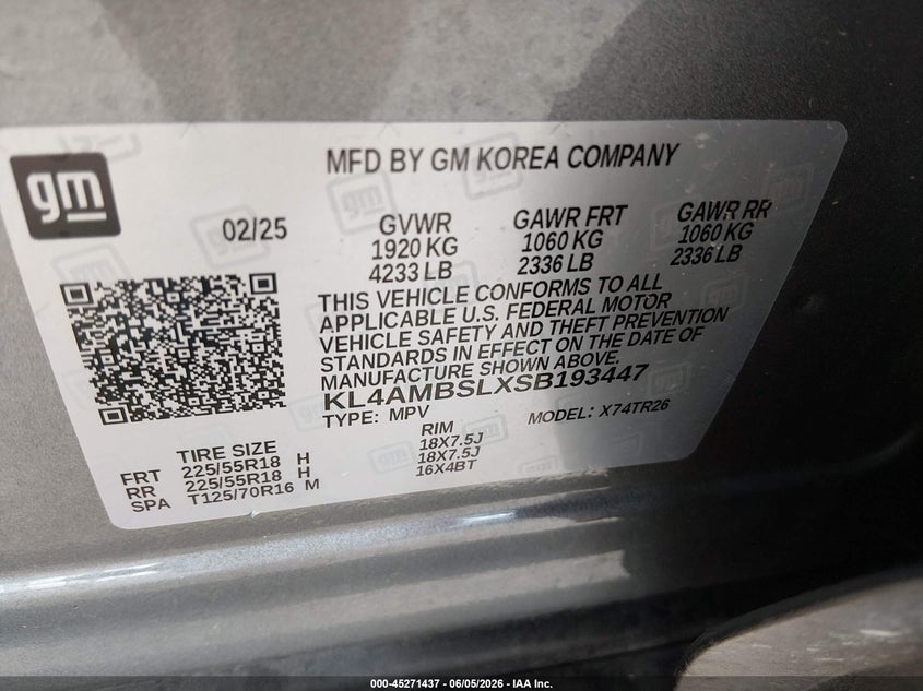 2025 Buick Encore gx VIN KL4AMBSLXSB193447 IAAI salvage auction — HAIL, Salvage Title, sold $9,275 on 2026-07-31 (photo 9)