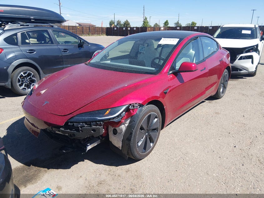 2025 Tesla Model 3 VIN 5YJ3E1EAXSF030407 IAAI salvage auction — FRONT & REAR, Salvage Title, sold $17,100 on 2026-07-07 (photo 2)