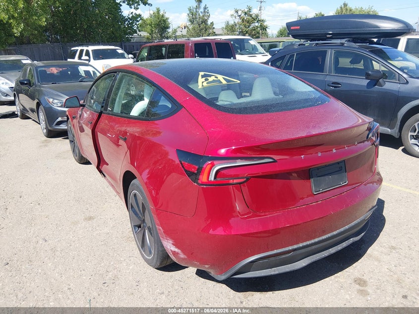 2025 Tesla Model 3 VIN 5YJ3E1EAXSF030407 IAAI salvage auction — FRONT & REAR, Salvage Title, sold $17,100 on 2026-07-07 (photo 3)