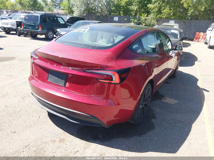 2025 Tesla Model 3 VIN 5YJ3E1EAXSF030407 IAAI salvage auction — FRONT & REAR, Salvage Title, sold $17,100 on 2026-07-07 (photo 4)
