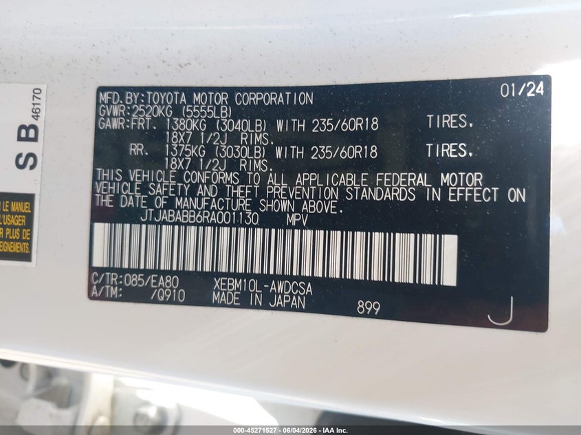 2024 Lexus Rz VIN JTJABABB6RA001130 IAAI salvage auction — FRONT END, Salvage Title, sold $9,950 on 2026-07-16 (photo 9)