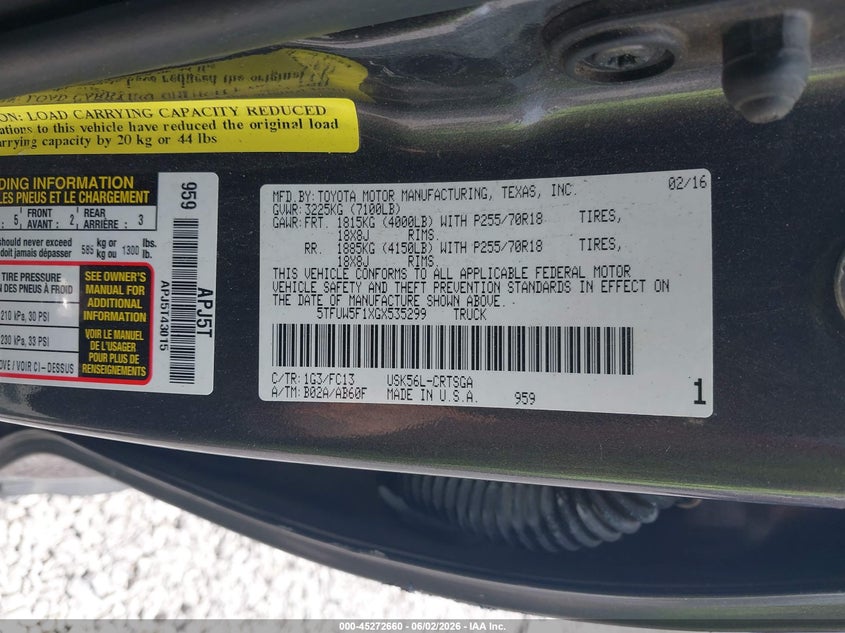 2016 Toyota Tundra VIN 5TFUW5F1XGX535299 IAAI salvage auction — SIDE, Salvage (Kentucky), sold $7,000 on 2026-07-31 (photo 7)