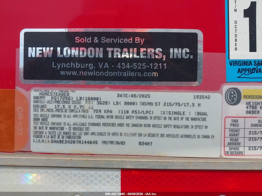 2026 Other Other VIN 5HABE2420TN144645 IAAI salvage auction — REAR END, Salvage (Virginia), sold $1,500 on 2026-07-07 (photo 9)