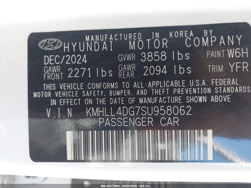 2025 Hyundai Elantra VIN KMHLL4DG7SU958062 IAAI salvage auction — REAR END, Salvage Title, sold $6,800 on 2026-07-23 (photo 9)