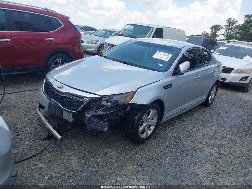2014 Kia Optima VIN 5XXGM4A70EG329941 IAAI salvage auction — FRONT END, Clear (Texas), sold $400 on 2026-07-07 (photo 2)