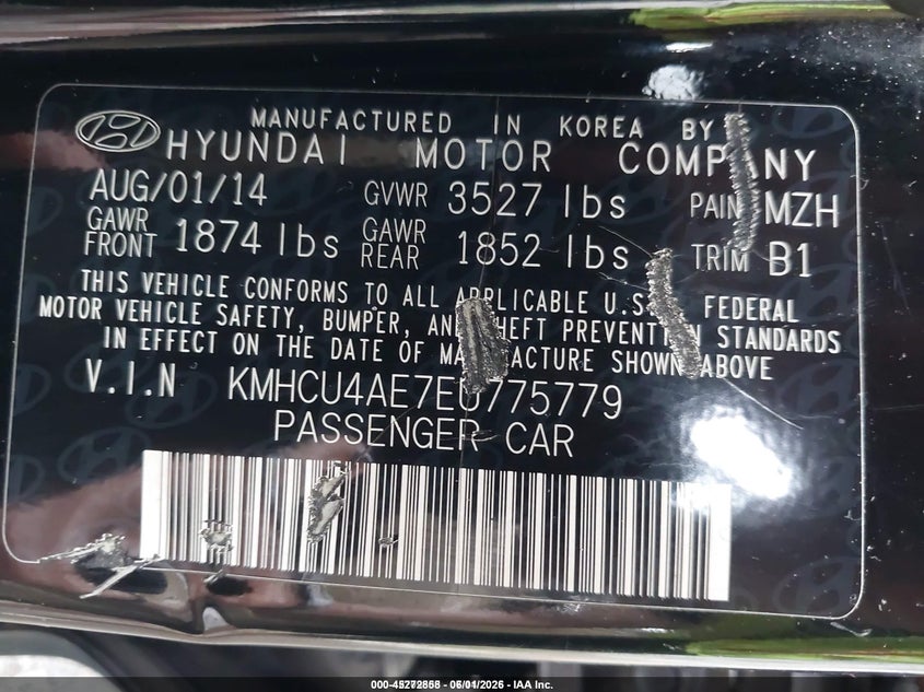 2014 Hyundai Accent VIN KMHCU4AE7EU775779 IAAI salvage auction — SIDE, Salvage Title, sold $425 on 2026-07-07 (photo 9)