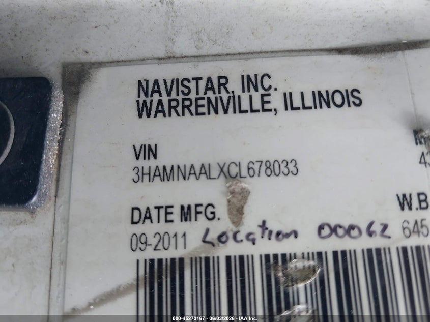 2012 International 4000 series VIN 3HAMNAALXCL678033 IAAI salvage auction — NORMAL WEAR, Clear (Washington), sold $100 on 2026-07-08 (photo 8)