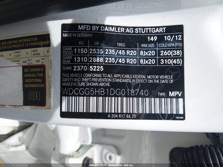 2013 Mercedes-benz Glk-klasse VIN WDCGG5HB1DG018740 IAAI salvage auction — RIGHT SIDE, Salvage Title, sold $3,200 on 2026-07-08 (photo 9)