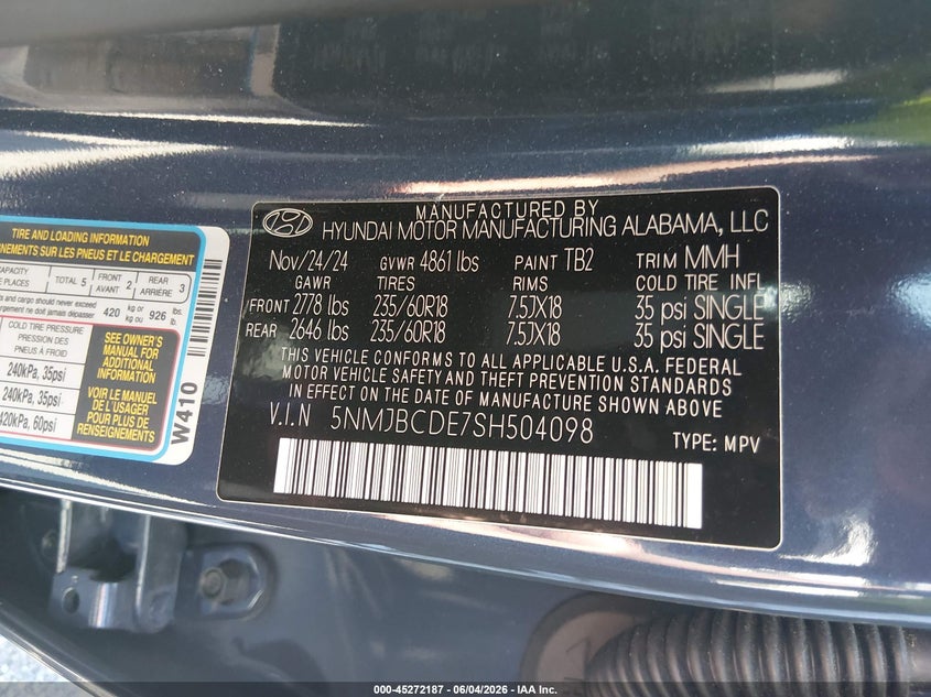 2025 Hyundai Tucson VIN 5NMJBCDE7SH504098 IAAI salvage auction — SIDE, Salvage Title, sold $11,100 on 2026-07-30 (photo 9)