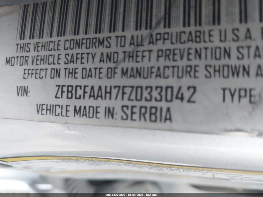 2015 Fiat 500l VIN ZFBCFAAH7FZ033042 IAAI salvage auction — FRONT END, Clear (Indiana), sold $525 on 2026-07-15 (photo 9)