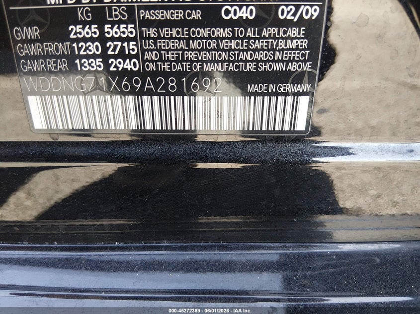 2009 Mercedes-benz S class VIN WDDNG71X69A281692 IAAI salvage auction — NORMAL WEAR, Clear (Nevada), sold $100 on 2026-07-24 (photo 9)
