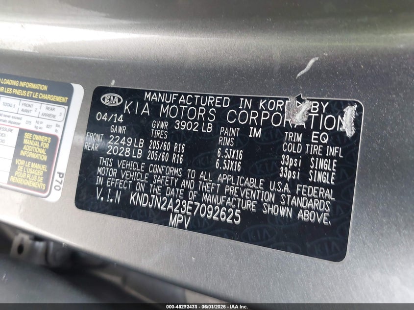 2014 Kia Soul VIN KNDJN2A23E7092625 IAAI salvage auction — FRONT END, Original (West Virginia), sold $975 on 2026-07-29 (photo 9)