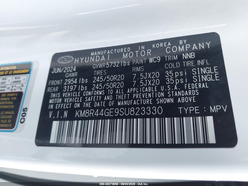 2025 Hyundai Palisade VIN KM8R44GE9SU823330 IAAI salvage auction — RIGHT FRONT, Salvage Title, sold $14,050 on 2026-07-29 (photo 9)