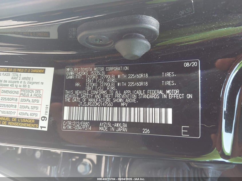 2021 Lexus Nx VIN JTJSJRDZ0M2147560 IAAI salvage auction — UNDERCARRIAGE, Salvage Title, sold $11,300 on 2026-07-15 (photo 9)