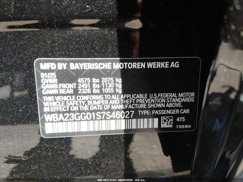 2025 BMW 2er VIN WBA23GG01S7S46027 IAAI salvage auction — FRONT END, Salvage Title, sold $8,300 on 2026-08-13 (photo 9)