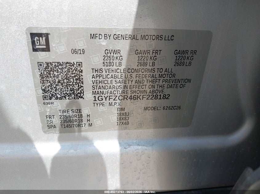 2019 Cadillac Xt4 VIN 1GYFZCR46KF228182 IAAI salvage auction — RIGHT FRONT, Salvage Title, sold $2,250 on 2026-08-01 (photo 9)
