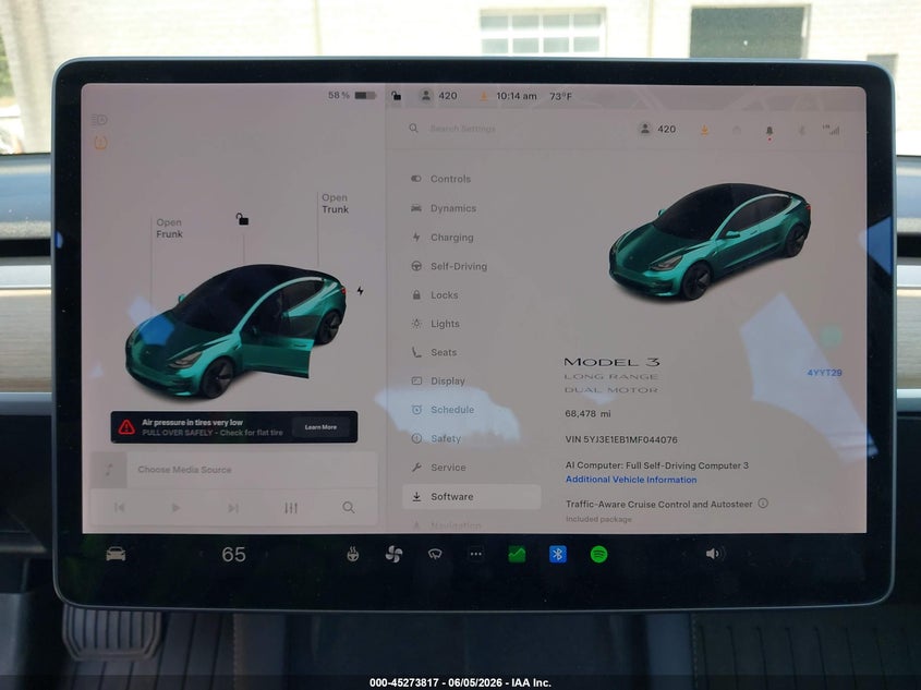 2021 Tesla Model 3 VIN 5YJ3E1EB1MF044076 IAAI salvage auction — RIGHT REAR, Salvage Title, sold $6,400 on 2026-07-19 (photo 7)