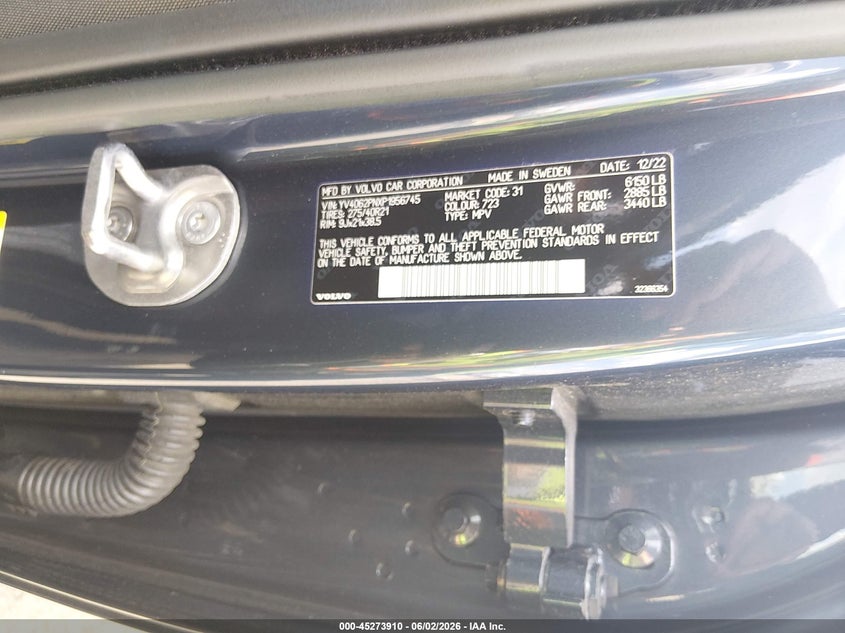 2023 Volvo Xc90 VIN YV4062PNXP1956745 IAAI salvage auction — SIDE, Salvage Title, sold $14,150 on 2026-09-28 (photo 9)