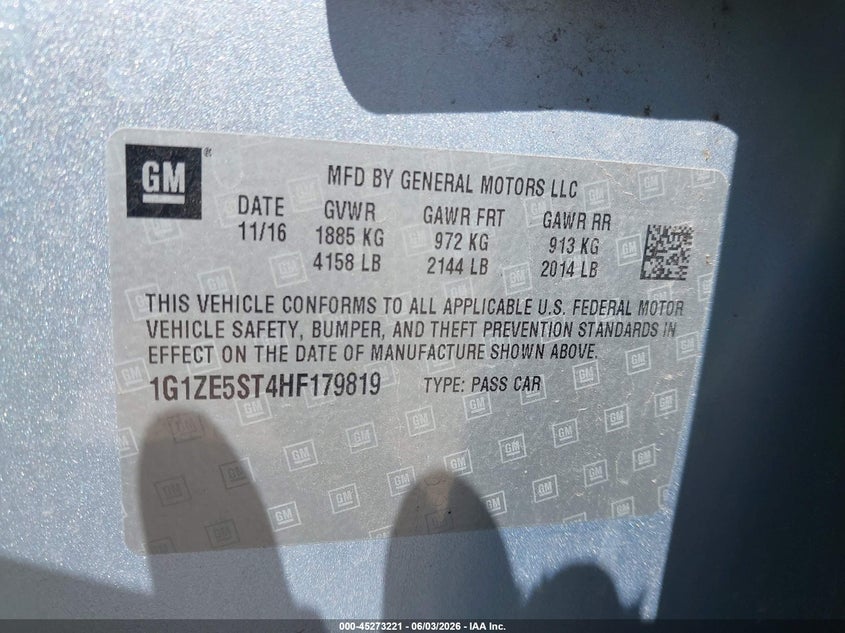 2017 Chevrolet Malibu VIN 1G1ZE5ST4HF179819 IAAI salvage auction — FRONT END, Salvage Title, sold $550 on 2026-07-12 (photo 9)