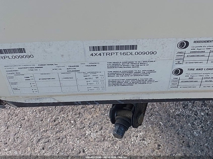 2013 Forest river Rpod VIN 4X4TRPT16DL009090 IAAI salvage auction — Unknown, Salvage (Arkansas), sold $2,500 on 2026-07-24 (photo 9)