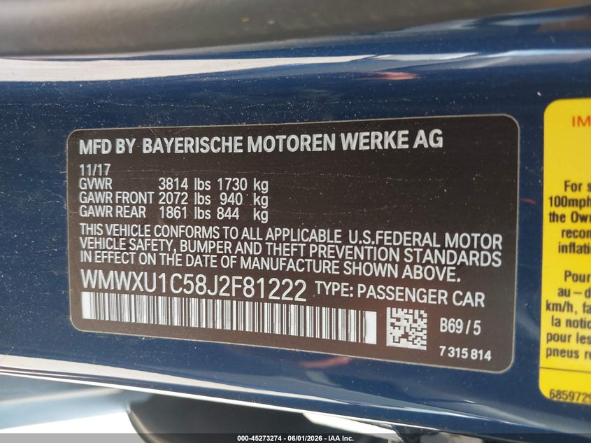 2018 Mini Hard top VIN WMWXU1C58J2F81222 IAAI salvage auction — REAR END, Original (Texas), sold $2,850 on 2026-09-04 (photo 9)
