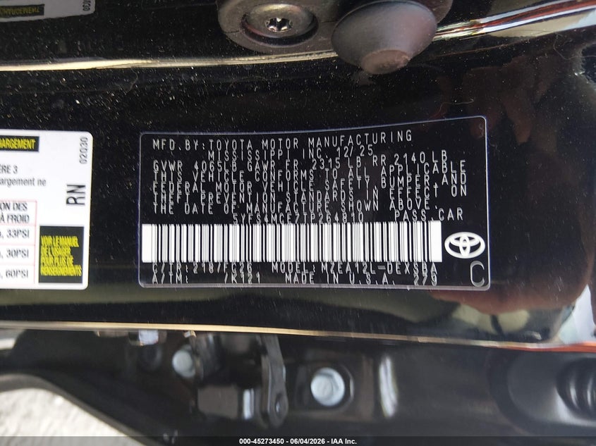 2026 Toyota Corolla VIN 5YFS4MCE7TP264810 IAAI salvage auction — FRONT & REAR, Salvage Title, sold $2,250 on 2026-07-23 (photo 9)